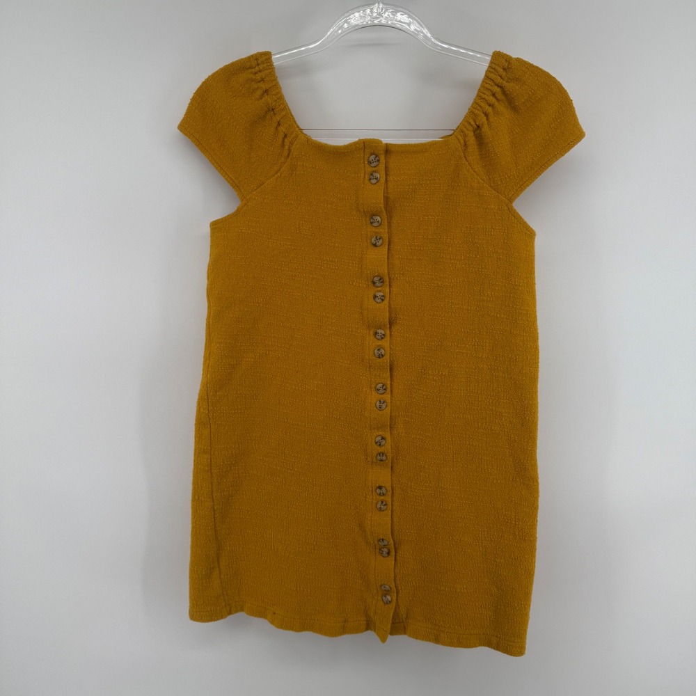 TEXTURE & THREAD Madewell Mustard Yellow Textured Button Front Mini Dress Size S
